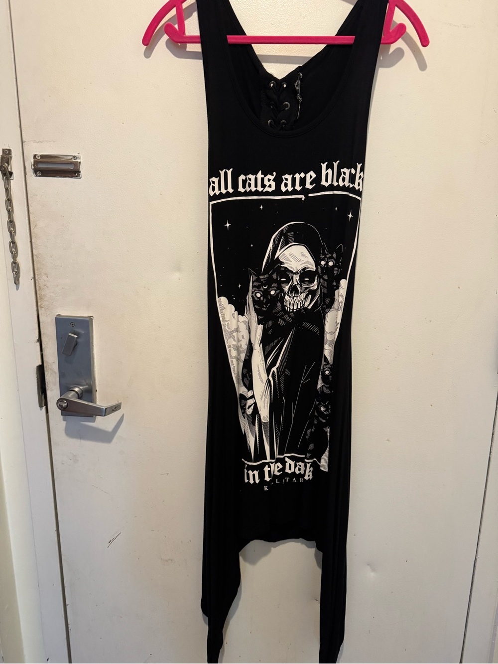 Killstar Black Graphic Maxi Dress with White Skull & Cat Print